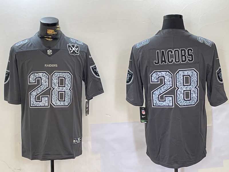 Mens Las Vegas Raiders #28 Josh Jacobs Grey Limited Stitched Jersey Dzhi